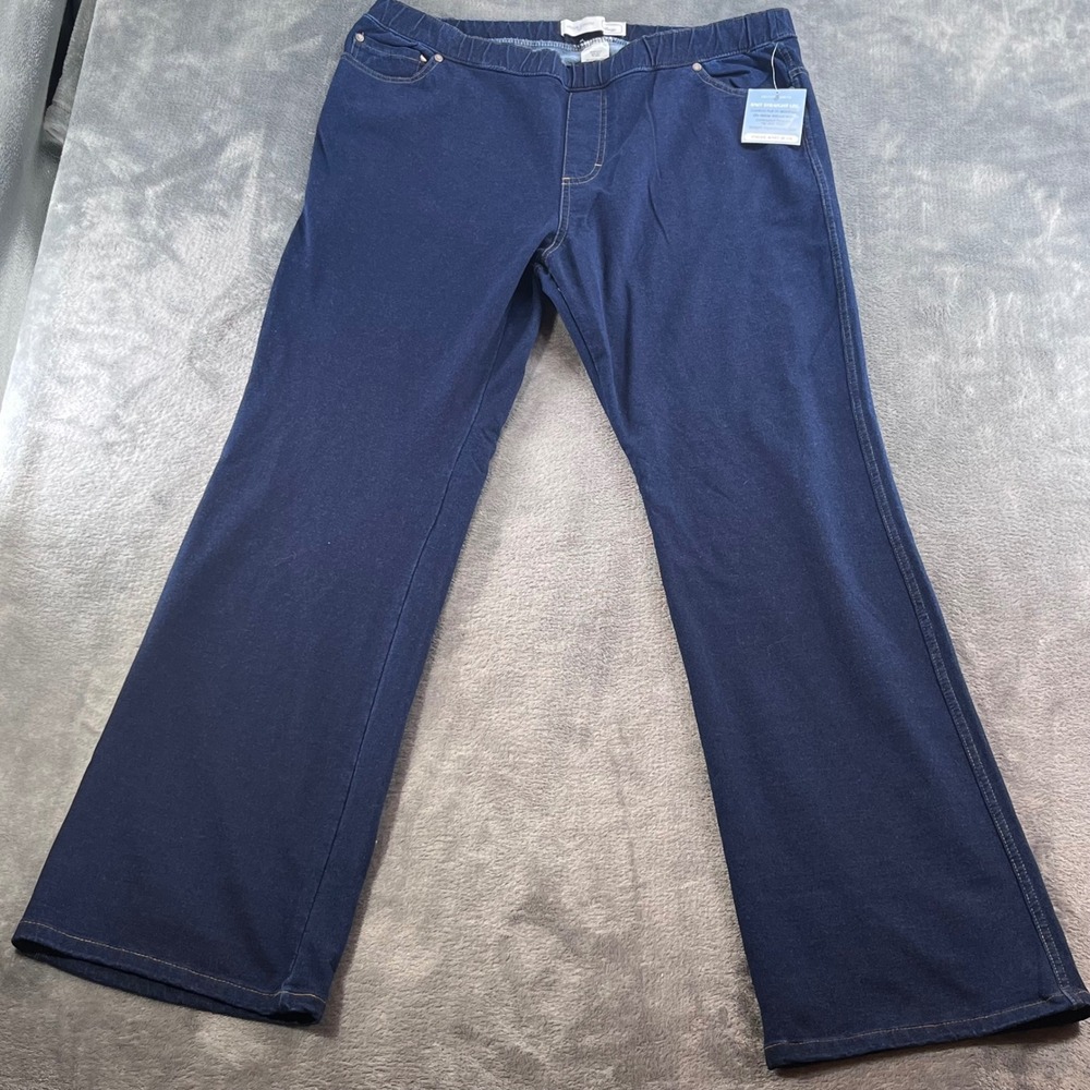 NWT Jaclyn Smith Lounge Angel Knit Jean Women Pull On Straight Leg Blue Denim XL